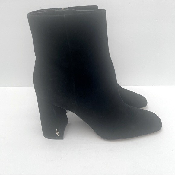 SAM EDELMAN Codie Black Leather Side Zipper Square Toe Heeled Booties Size 10.5 - Picture 9 of 11